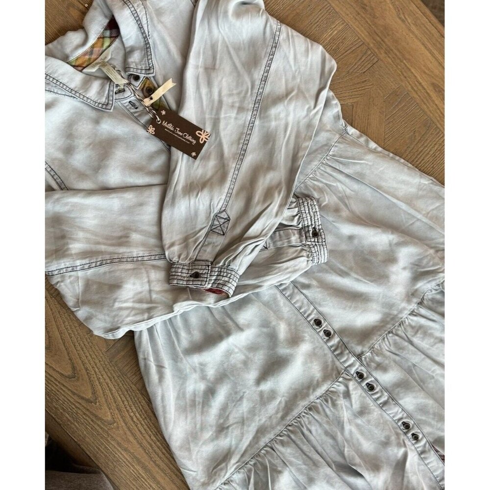 Matilda Jane Heart to Heart Walk the Line Chambray Denim Dress Sz M NWT